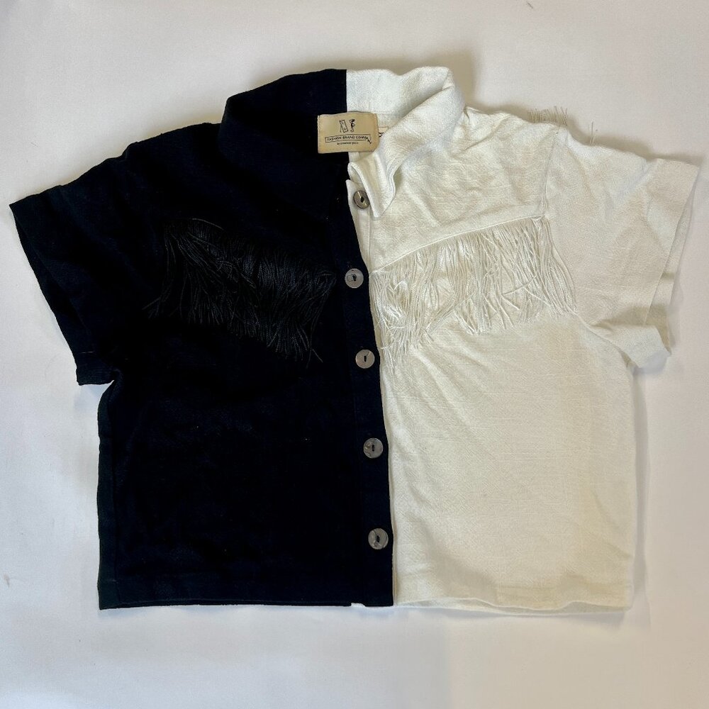 Fashion Brand Company Black and White Fringe Top